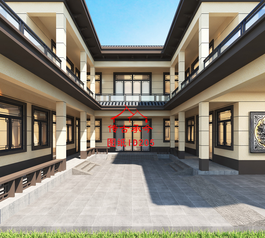 编号205：17.2*18.2米四合院全套施工图纸设计图纸 自建房图纸 提供材料及技术支持